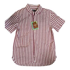 Men's Striped Short Sleeve Shirt - Red and White